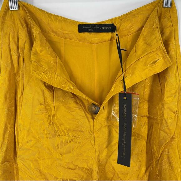 House of Harlow 1960 Revolve Gold Jacquard Floral Wide Leg Pants Button Fly XS - Picture 5 of 11